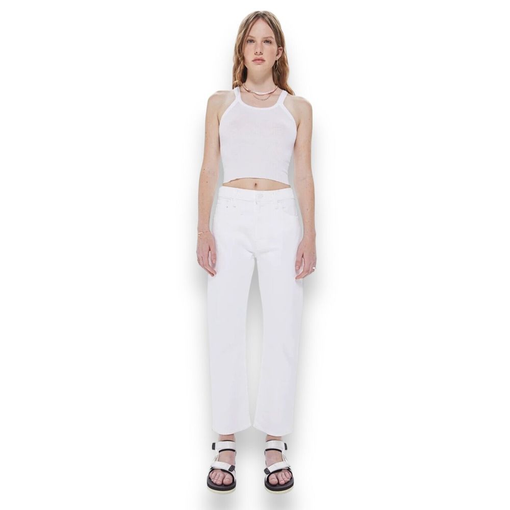 Mother The Ditched Crop In Totally Innocent Relaxed Straight Leg White Jeans 25